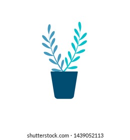 
plant in the pot color yellow blue navy illustration vector plat simple modern leaf 