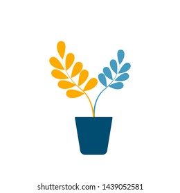 
plant in the pot color yellow blue navy illustration vector plat simple modern leaf 