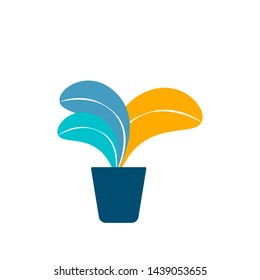 
plant in the pot color yellow blue navy illustration vector plat simple modern leaf 