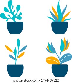 plant in the pot color yellow blue navy illustration vector plat simple modern leaf