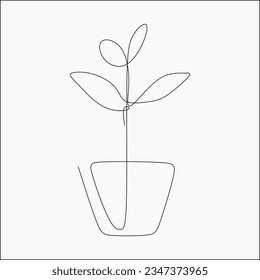 Planta en un plano de línea continua de la olla. Ilustración vectorial mínima