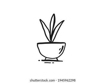 Plant and pot design drawing icon with line style. Hand Drawing or Sketch Icon For Graphic Design, Poster, Shirt Design and More.