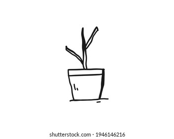 Plant and pot design drawing icon with line style. Hand Drawing or Sketch Icon For Graphic Design, Poster, Shirt Design and More.