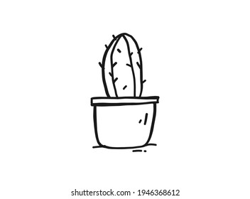 Plant and pot design drawing icon with line style. Hand Drawing or Sketch Icon For Graphic Design, Poster, Shirt Design and More.