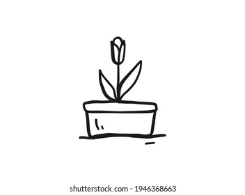Plant and pot design drawing icon with line style. Hand Drawing or Sketch Icon For Graphic Design, Poster, Shirt Design and More.