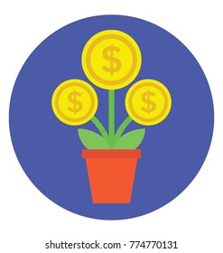 
A plant pot with dollar coins representing concept of financial growth flat vector icon
