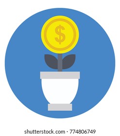 
A plant pot with dollar coins representing concept of financial growth flat vector icon
