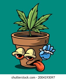 Plant Pot drunk marijuana illustration vector art