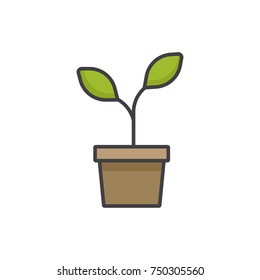 Plant in pot flat line colored icon.