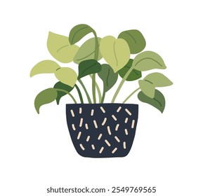 Plant pot. Garden indoor home plant, flowerpot. Green leaves flower jungle home. Houseplant for interior office decor. Vector flat hand drawn illustration