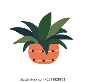 Plant pot. Garden indoor home plant, flowerpot. Green leaves flower jungle home. Houseplant for interior office decor. Vector flat illustration