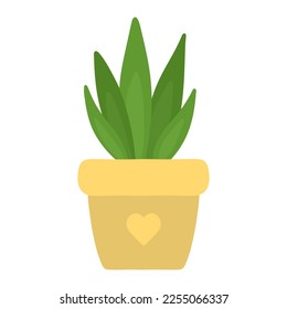 Plant in the pot. Green bush in a pot with a heart. Indoor plant. Vector illustration in a flat style.