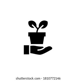 Plant Pot Icon in black flat glyph, filled style isolated on white background