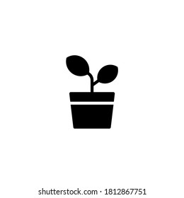  Icono de la olla de la planta en glifo plano negro, estilo relleno aislado en fondo blanco