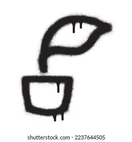 Plant pot icon with black spray paint. Vector illustration.