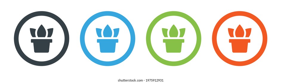 Plant in pot icon button in color design.