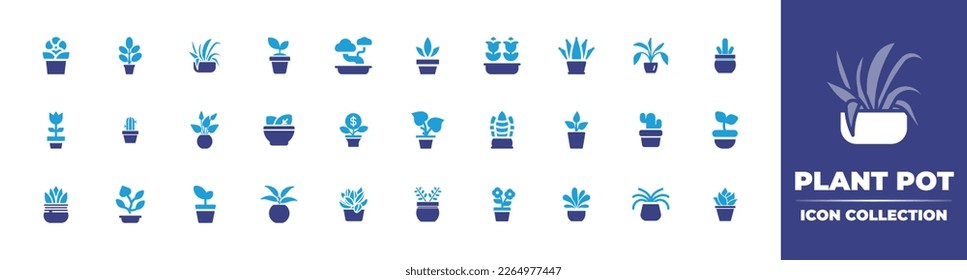 Plant pot icon collection. Duotone color. Vector illustration. Containing flower pot, rubber plant, spider plant, growth, bonsai, plant, aloe vera, succulent, pot, peace lily, herbal, investment.