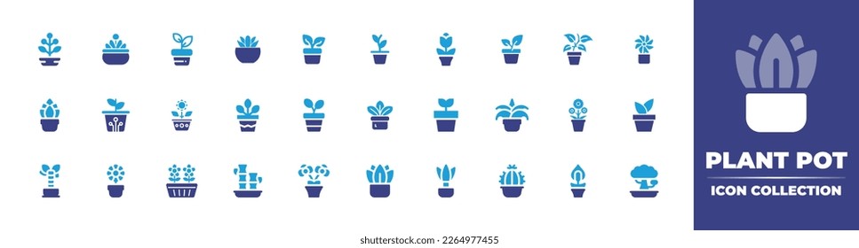 Plant pot icon collection. Duotone color. Vector illustration. Containing plant, flower pot, sprout, succulent, tulip, smart farm, chlorophytum, chrysanthemum, pot, yucca, sunflower, bamboo, orchid.