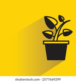 plant pot icon with drop shadow on yellow background