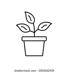 Plant Pot Icon in flat black line style, isolated on white background
