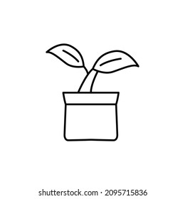  Plant pot Icon in flat black line style, isolated on white background