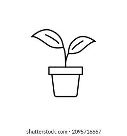 Plant Pot Icon in flat black line style, isolated on white background