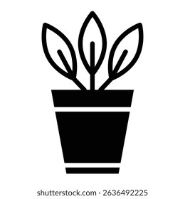 Plant Pot Icon Flat outline fill black and white