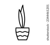 Plant in a pot icon. Flower. Black contour linear silhouette. Front side view. Editable strokes. Vector simple flat graphic illustration. Isolated object on a white background. Isolate.