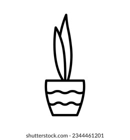 Plant in a pot icon. Flower. Black contour linear silhouette. Front side view. Editable strokes. Vector simple flat graphic illustration. Isolated object on a white background. Isolate.