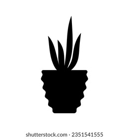 Plant in a pot icon. Flower. Black silhouette. Front side view. Vector simple flat graphic illustration. Isolated object on a white background. Isolate.