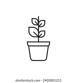 Planta en el icono de la olla, aislada en fondo blanco, ilustración vectorial