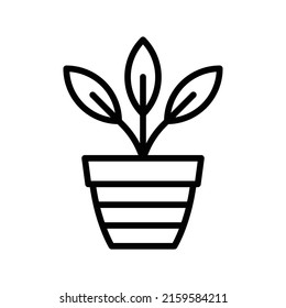 Plant Pot Icon. Line Art Style Design Isolated On White Background