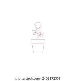 Plant Pot Icon. Line Art Style Design Isolated On White Background. illustration of a flower and a pot sketch on a white background.