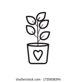 plant in a pot icon, line style vector illustration