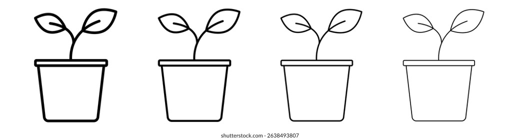 Plant pot icon Outline sign symbol set