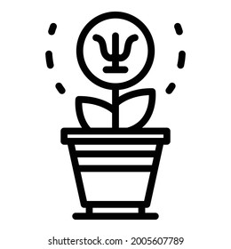 Planta en el icono de la olla. Planta de contorno en el icono del vector de la olla para el diseño web aislado en fondo blanco