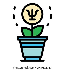 Planta en el icono de la olla. Planta de contorno en el icono del vector del recipiente color plano aislado