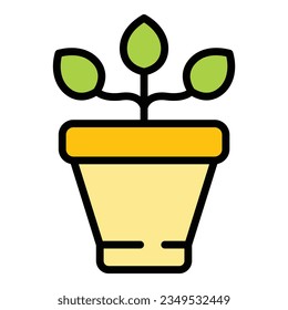 Vector de contorno de icono de la olla de planta. Soul spa. Color plano de reducción de estrés