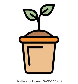 Plante no ícone do pote. Contorno planta no vetor vetor vetor ícone cor plana isolado