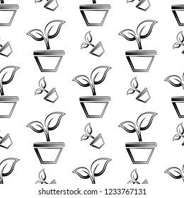 Plant Pot Icon Seamless Pattern Vector Art Illustration