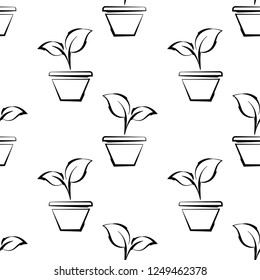 Plant Pot Icon Seamless Pattern Vector Art Illustration