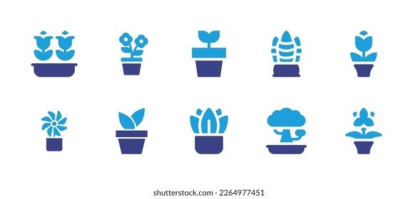 Plant pot icon set. Duotone color. Vector illustration. Containing tulip, snake plant, plant, flower pot, amaryllis, bonsai, Succulent, pot.