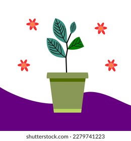 Plant pot icon, vector flower plant, gardening illustration. Potted flower for your design and elements. Beautiful flower icon template. Flat plant illustration.