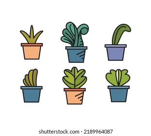 ilustración vectorial de los iconos de la olla de planta