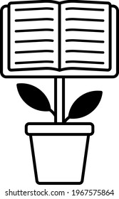 Plant With Pot And Leaf As Book Stock Illustration, Education And Skill Metaphor On White Background, Knowledge Development And Growth Vector Icon Design, Hrm Symbol, Knowledge Growth Graphic Abstract