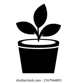 Plant pot with leaf icon in modern flat style design. Vector illustration isolated on white background.