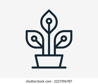 Plant Pot Leaf Potted Tree Grow Circuit Technology Digital Electronic System Vector Logo Design svg