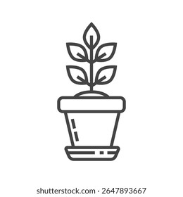 Plant in a pot with leaves line icon. Growth and nature concept for gardening and environmental themes. Vector illustration