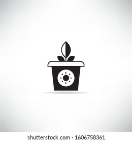 plant pot and light sensor for smart farm concept icon