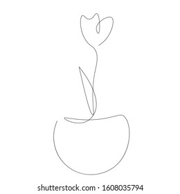 Plant in pot line drawing vector illustration